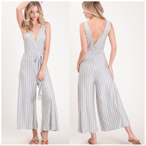 boutique Pants - FRONT & BACK V~NECK SEMI~CROPPED SOFT JUMPSUIT
